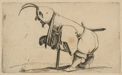 L'Estropié au Capuchon (The Beggar Wearing a Hood), from "Varie Figure Gobbi, suite appelée aussi Les Bossus, Les Pygmées, Les Nains Grotesques" (Various Hunchbacked Figures, The Hunchbacks, The Pygmes, The Grotesque Dwarfs)