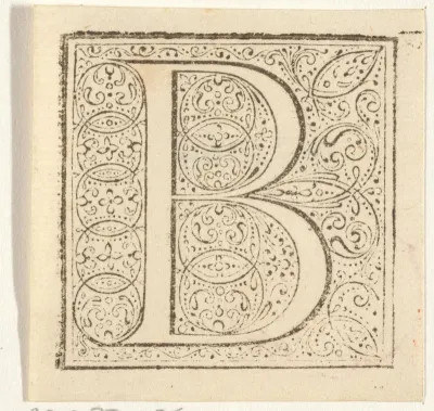Letter B in een geornamenteerde omlijsting