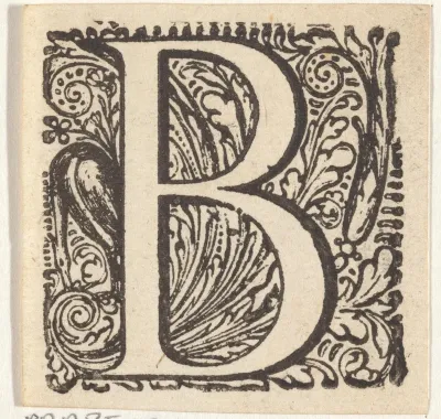 Letter B in een omlijsting met een vogel