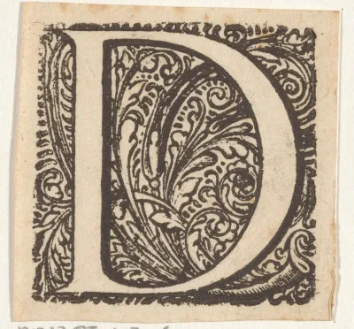 Letter D in een geornamenteerde omlijsting
