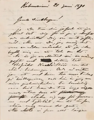 Letter from Akseli Gallen-Kallela to Carl Dørnberger, Kuhmoniemi, 21 June 1890. In summer 1890, Gallen-Kallela and his wife Mary travelled on a combined honeymoon and business trip to Russian Karelia, where he painted studies for a large decorative p