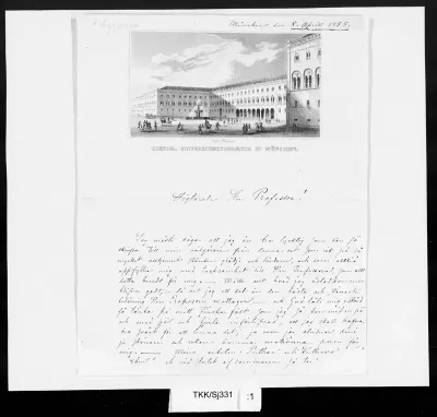 Letter from sculptor Carl Eneas Sjöstrand to Fredrik Cygnaeus, Chair of the Finnish Art Society, Munich, 8 April 1858. In the letter, Sjöstrand mentioned that he is planning his first work on the theme of Kullervo