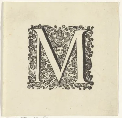 Letter M in een omlijsting met een gezicht