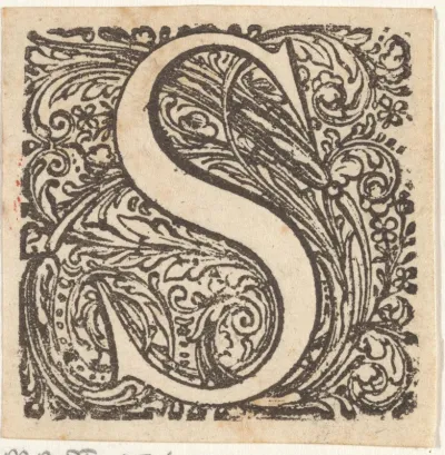 Letter S in een geornamenteerde omlijsting