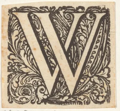 Letter W in een geornamenteerde omlijsting