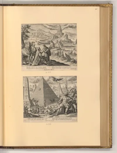 Leuchtturm auf der Insel Pharos vor Alexandria; Pyramiden von Gizeh in Ägypten