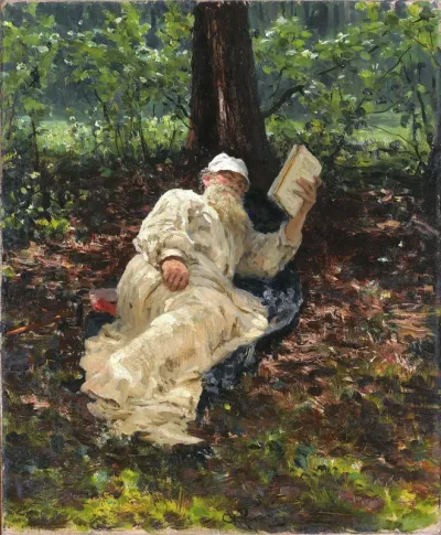 Lev Nikolayevich Tolstoy resting in the forest.
