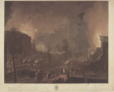 Leydens Ramp, Veröorzaakt door het springen van een Schip met Buskruit, op den 12 January 1807 / Désastre de Leide, causé par l'explosion d'un bateau (...)