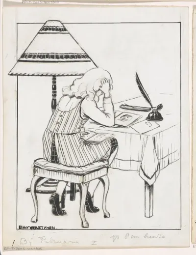 Lezend meisje aan een tafel