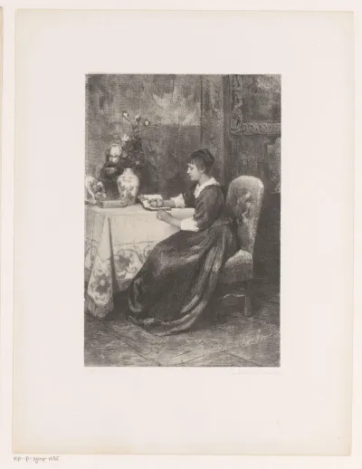 Lezend meisje aan tafel