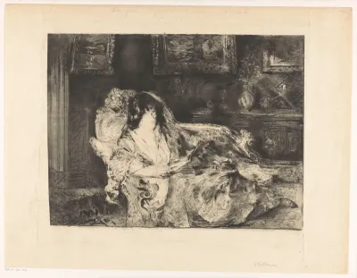 Lezende dame in chaise longue in een interieur