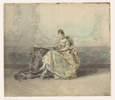 Lezende jonge vrouw in een stoel
