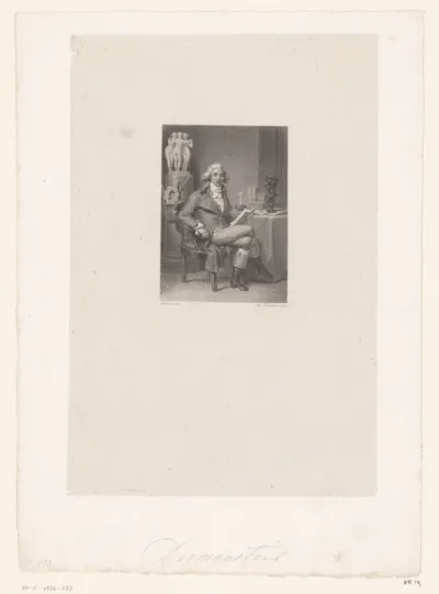 Lezende man in interieur met beeldhouwwerk