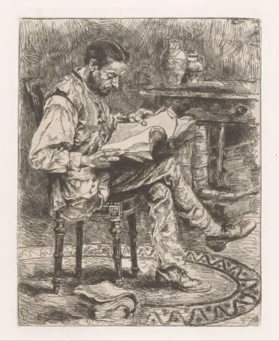 Lezende man met een stapel boeken