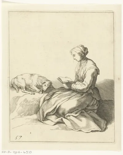 Lezende vrouw met hond