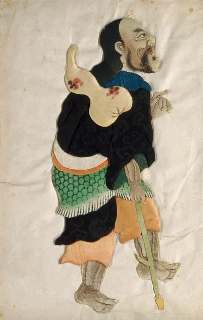 Li T'ieh Kuai walking with the aid of a crutch