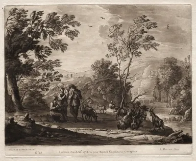 Liber Veritatis:  No. 25, A Mountainous and Wooded Landscape with Shepherds Playing and Goats Browsing