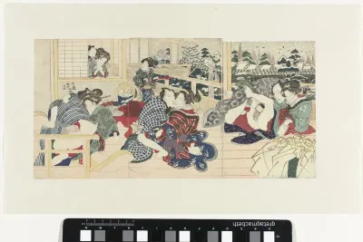 Liefdesparen op terras in winter — Utagawa Kunisada (I) Kanvas Tablo