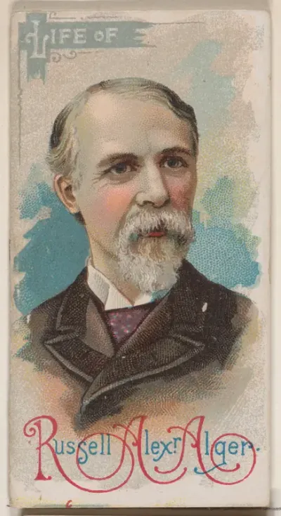 Life of Russell Alexander Alger, from the Histories of Poor Boys and Famous People series of booklets (N79) for Duke brand cigarettes