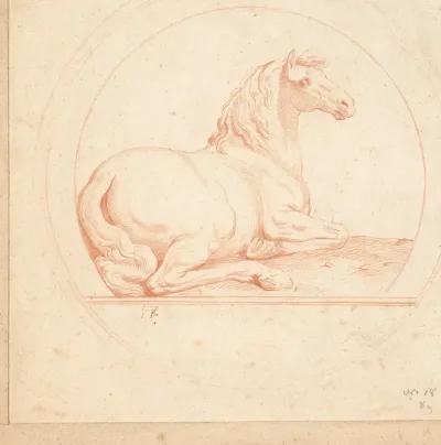 Liggend paard, ontwerp voor een penning