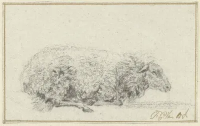 Liggend schaap, van opzij, naar rechts