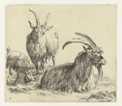 Liggende bok en geit met een bokje