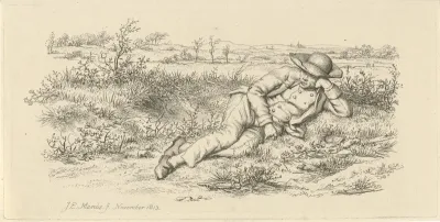 Liggende man in een landschap