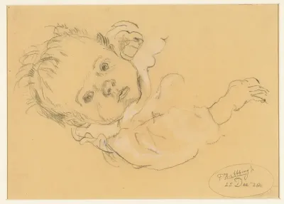 Liggende naar boven kijkende baby