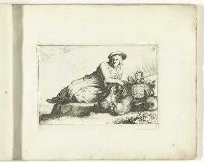 Liggende vrouw met kippen