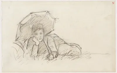 Liggende vrouw met parasol