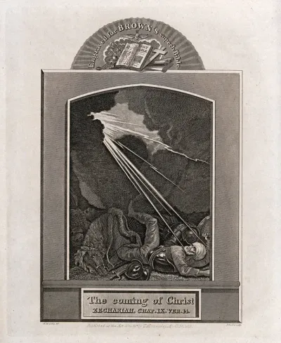 Lightning pierces through the clouds, heralding the coming of Christ