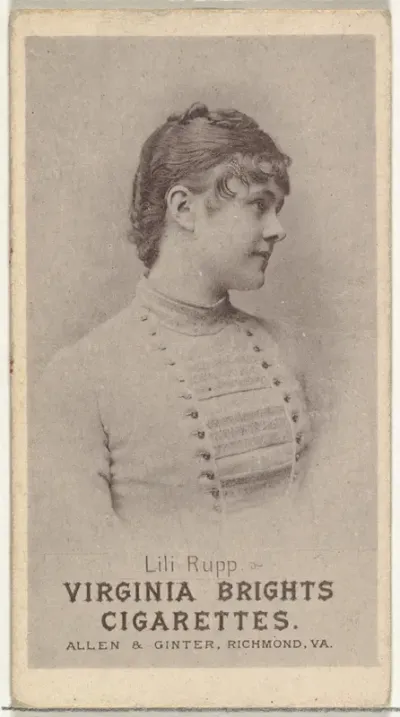 Lili Rupp, from the Actresses series (N67) promoting Virginia Brights Cigarettes for Allen & Ginter brand tobacco products