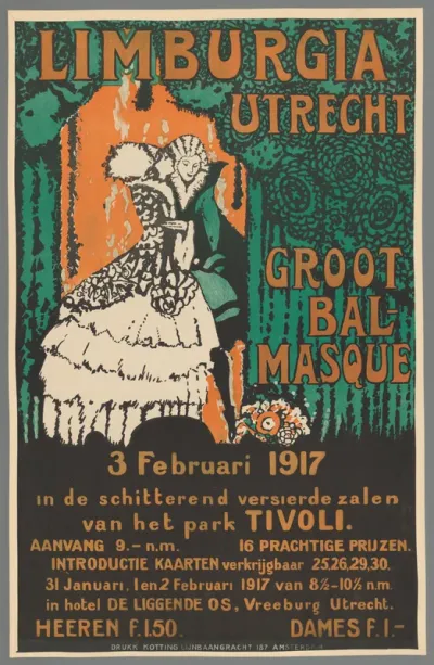 Limburgia Utrecht, Groot Bal-masqué, 3 februari 1917 in de schitterend versierde zalen van het park Tivoli