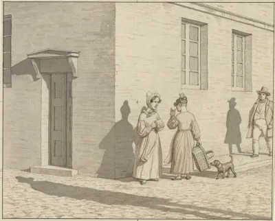 Linearperspectiven, anvendt paa Malerkunsten - Tavle VII,1 - Et møde på et gadehjørne