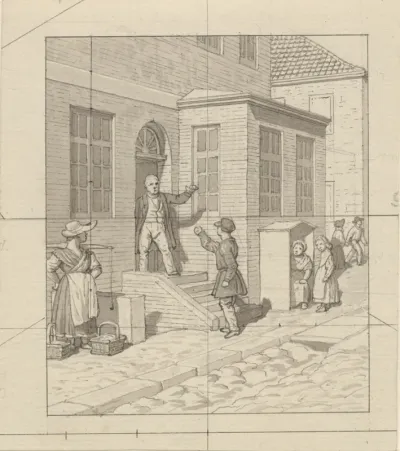 Linearperspectiven, anvendt paa Malerkunsten - Tavle VII, 2 -Skænderi på gadetrappen.