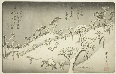Lingering Snow at Asukayama (Asukayama no bosetsu), from the series "Eight Views in the Environs of Edo (Edo kinko hakkei no uchi)"