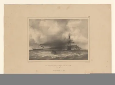 Linieschip en andere schepen op zee