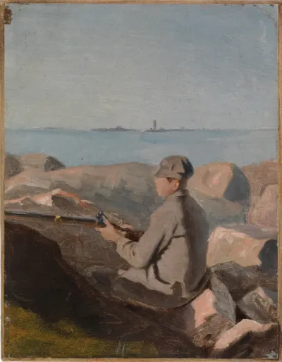 Linnustaja rannalla, harjoitelma