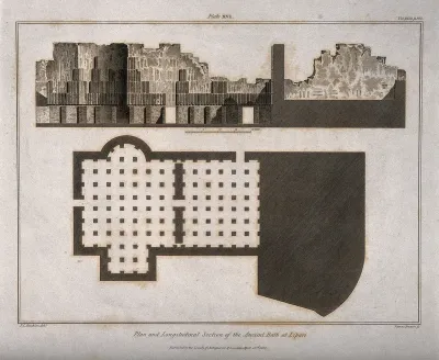 Lipari, Italy: floor plan and cross sections of an ancient bath