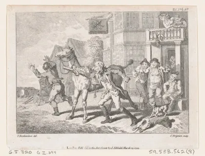 Lismahago Outside The Inn at Durham, an illustration from Tobias Smollett's "The Expedition of Humphry Clinker" (London, 1793), Vol. 1