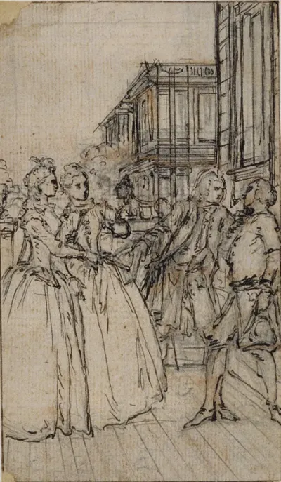 Literary Illustration with Two Ladies and Two Gentlemen in a Street