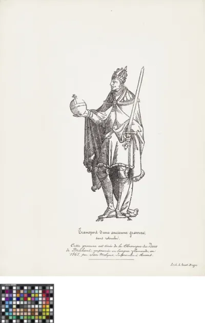 Lithographic reproduction of an engraving depicting Maximilian I, Holy Roman Emperor