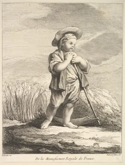 Little boy with a scythe, from "Premier Livre de Figures d'après les porcelaines de la Manufacture Royale de France, inventées en 1757, par Mr. Boucher" (First Book of Figures after porcelains from the Manufacture Royale de France, devised in 1757, b