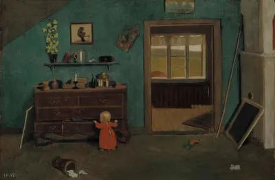 Little Girl in Front of an Open Chest of Drawers