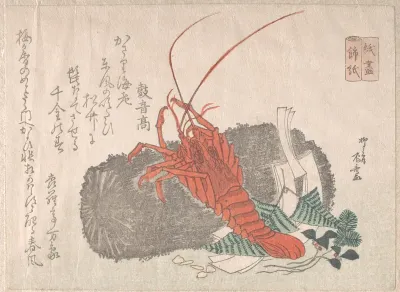 Lobster on a Piece of Charcoal with Other New Year Decorations