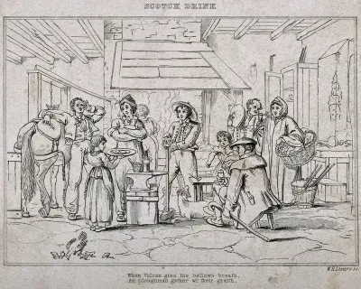 Local people gathered in a Scottish smithy for food and drink