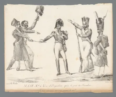 Lodewijk Anton van Bourbon met vier aanhangers