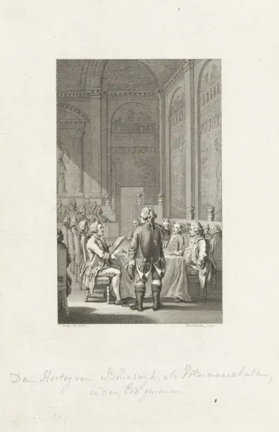 Lodewijk Ernst, hertog van Brunswijk legt de eed af als veldmaarschalk, 1759