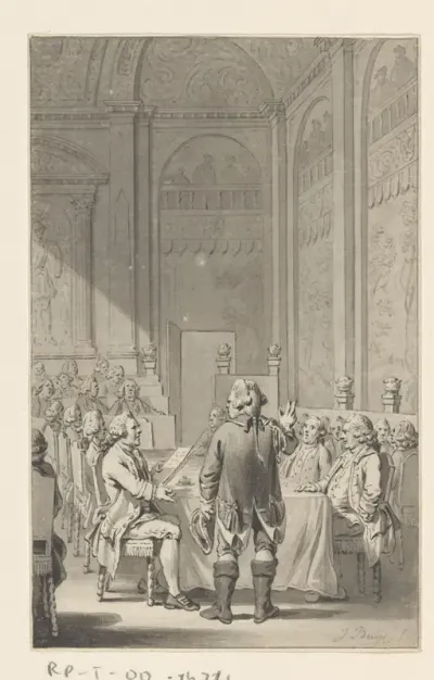 Lodewijk Ernst hertog van Brunswijk-Wolfenbüttel legt de eed als veldmaarschalk af, 1759