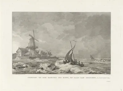 Lodewijk Napoleon zeilt over het overstroomde land, 1809